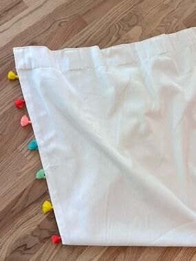 Pillowfort Blackout White Curtain Panel with Multicolor Tassel Trim 42”W x 63”L